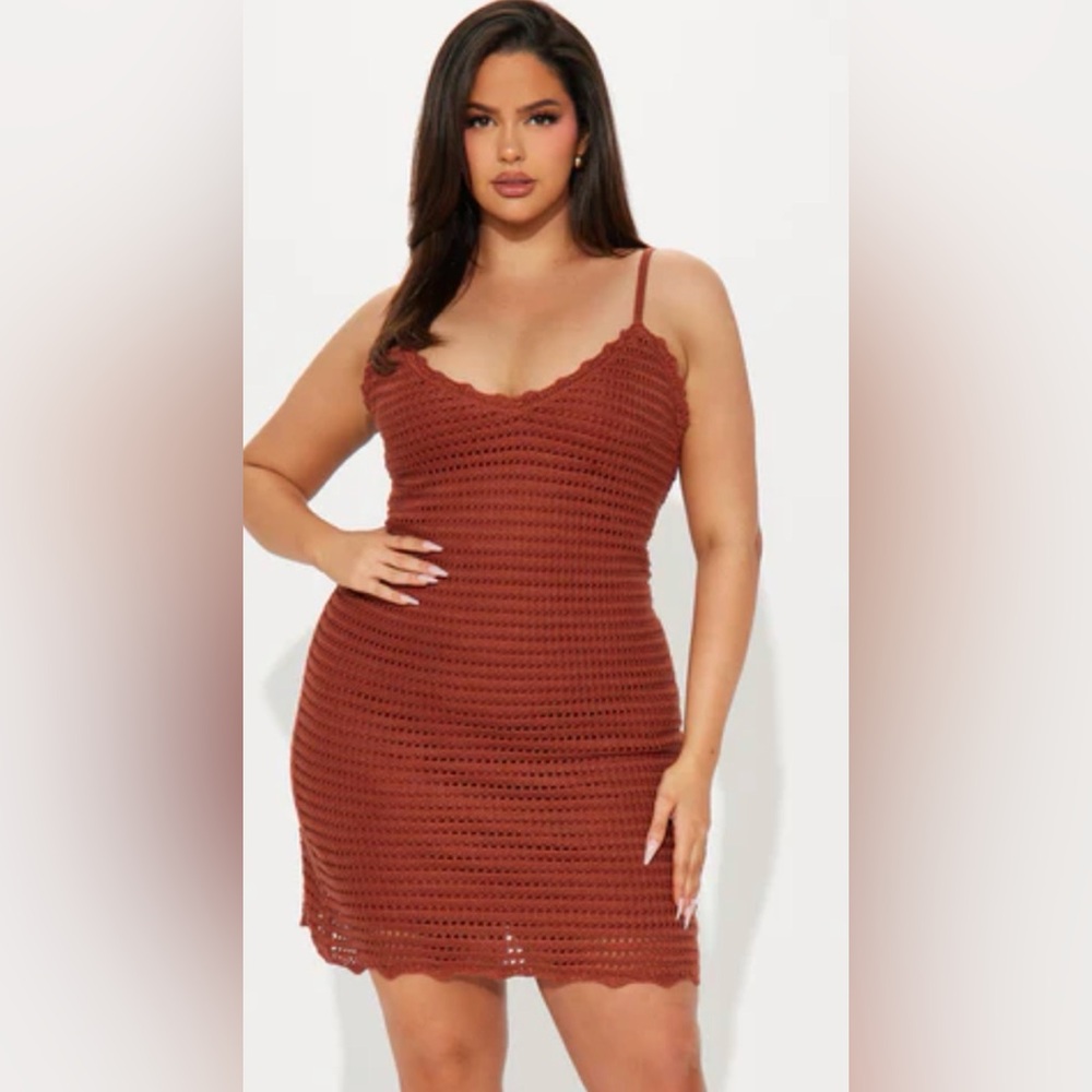 Fashion Nova NWT Rust Crochet Slip Dress 1X Boho Beach - Picture 8 of 9
